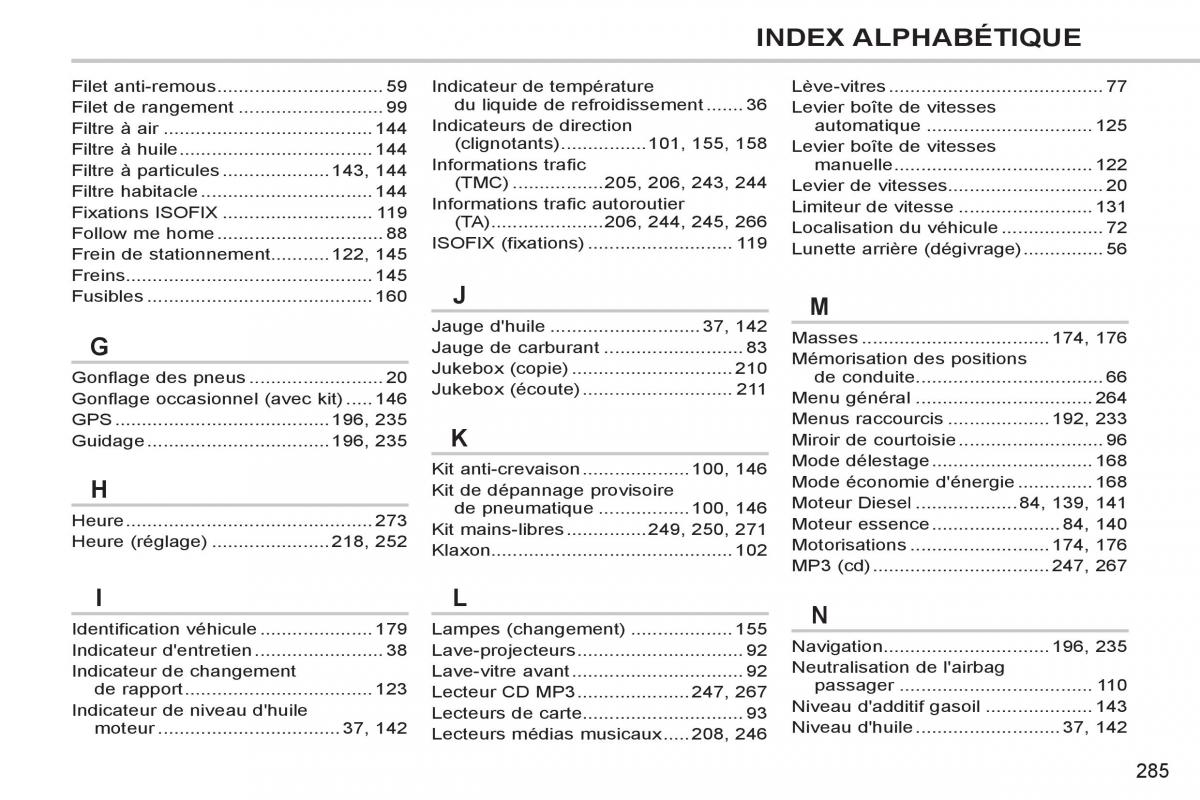 Peugeot 308 CC FL manuel du proprietaire / page 287