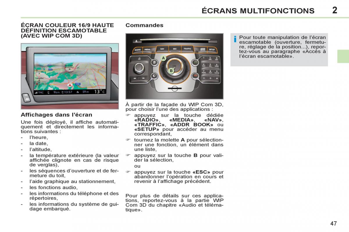 Peugeot 308 CC FL manuel du proprietaire / page 49