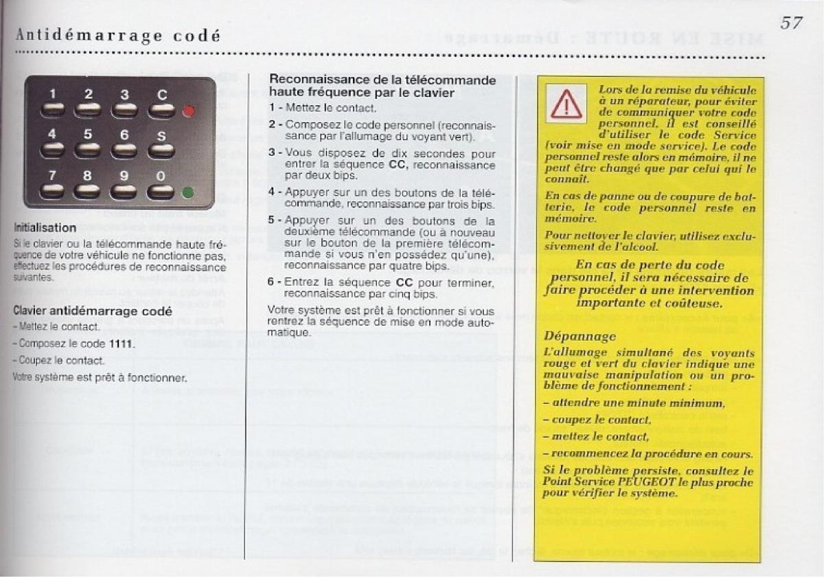 Peugeot 406 Coupe manuel du proprietaire / page 58