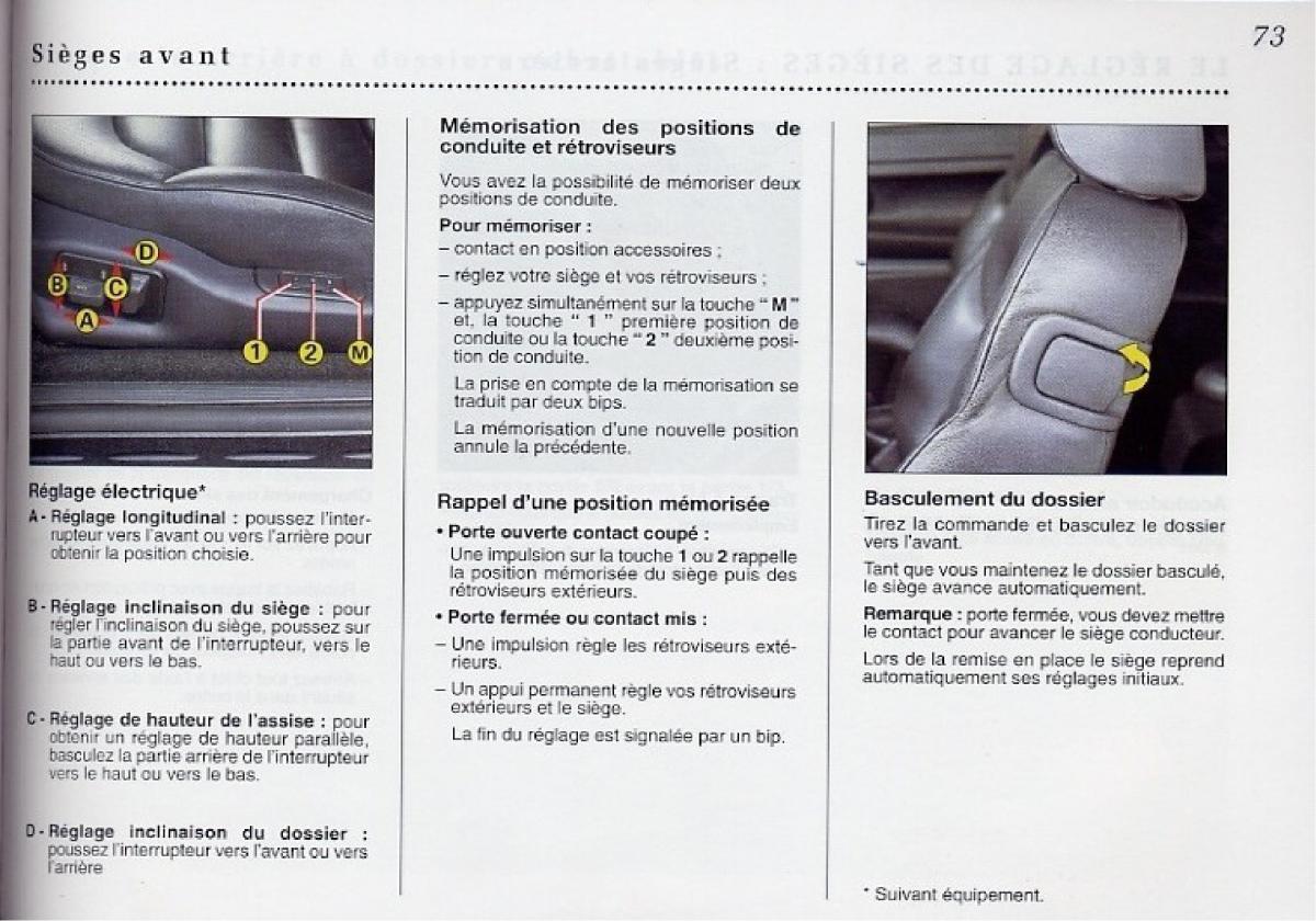 Peugeot 406 Coupe manuel du proprietaire / page 74