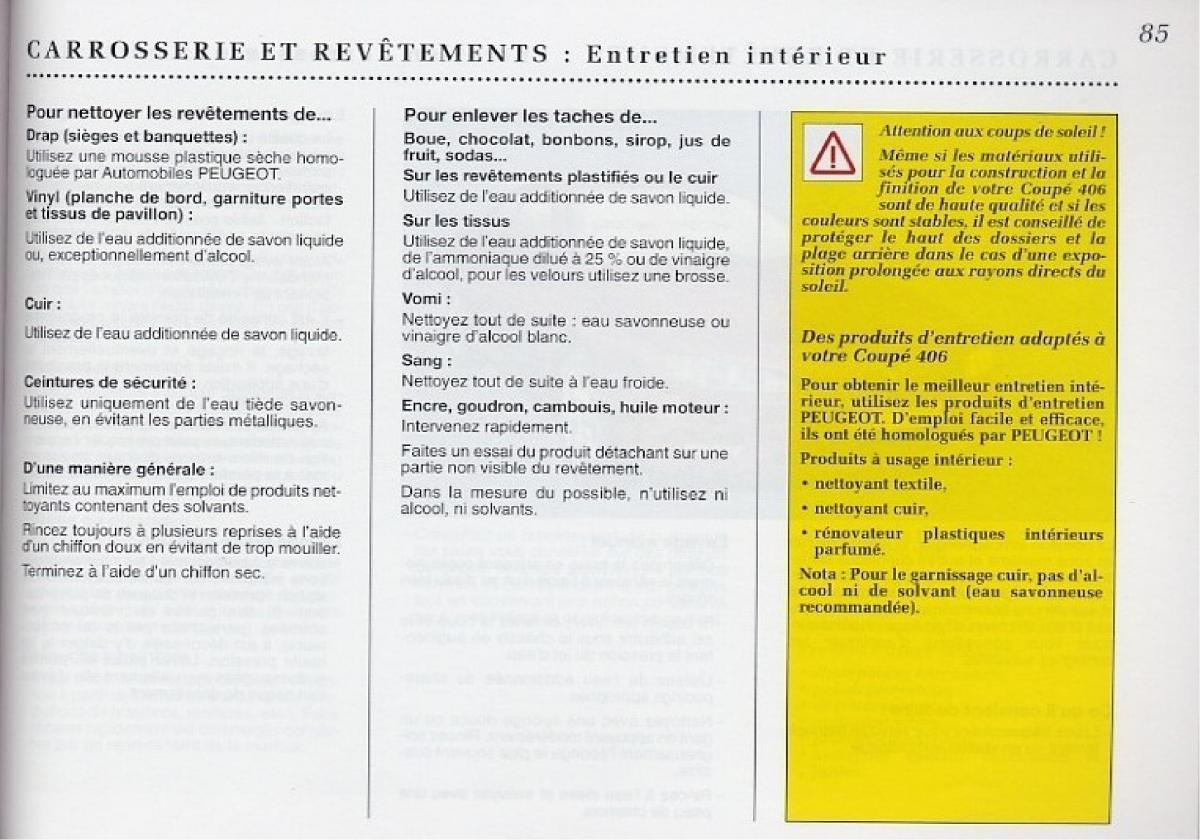 Peugeot 406 Coupe manuel du proprietaire / page 86