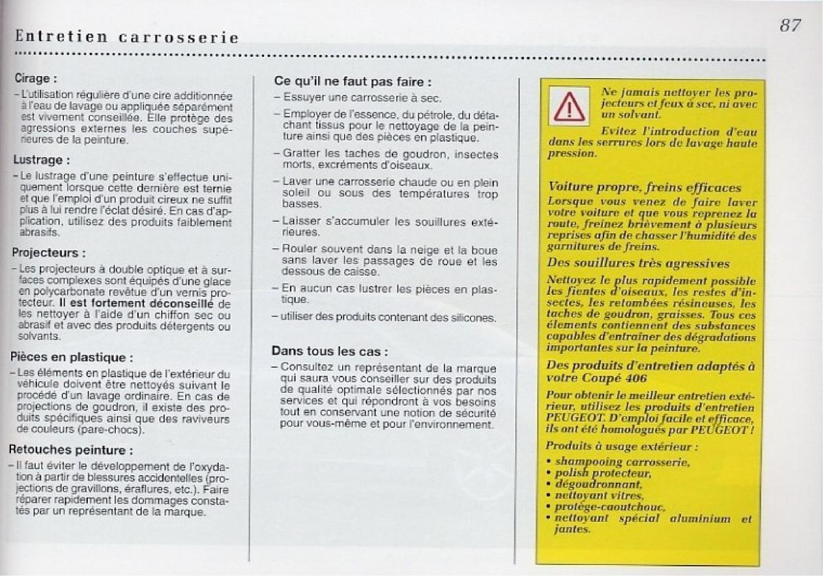 Peugeot 406 Coupe manuel du proprietaire / page 88