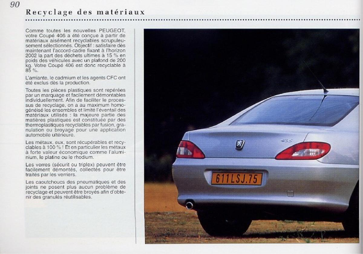 Peugeot 406 Coupe manuel du proprietaire / page 91