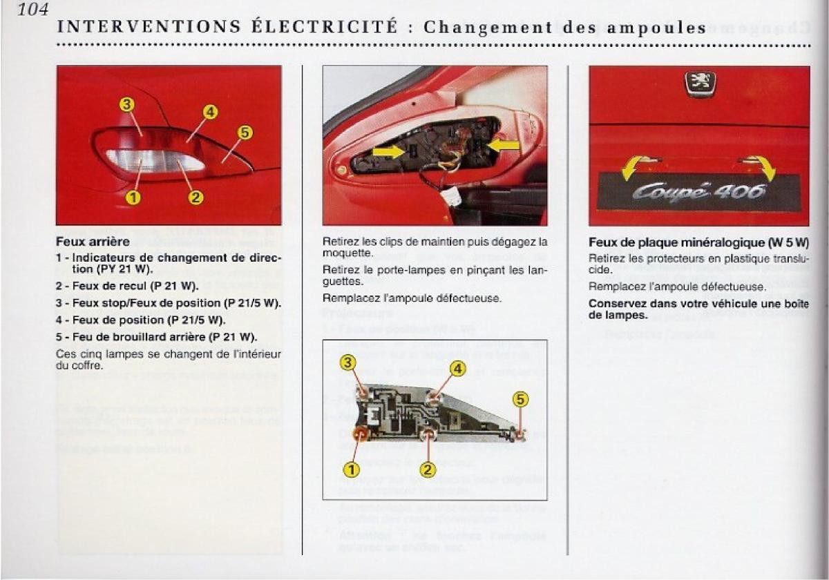 Peugeot 406 Coupe manuel du proprietaire / page 105