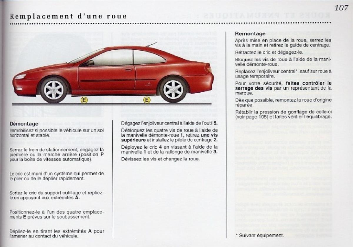 Peugeot 406 Coupe manuel du proprietaire / page 108