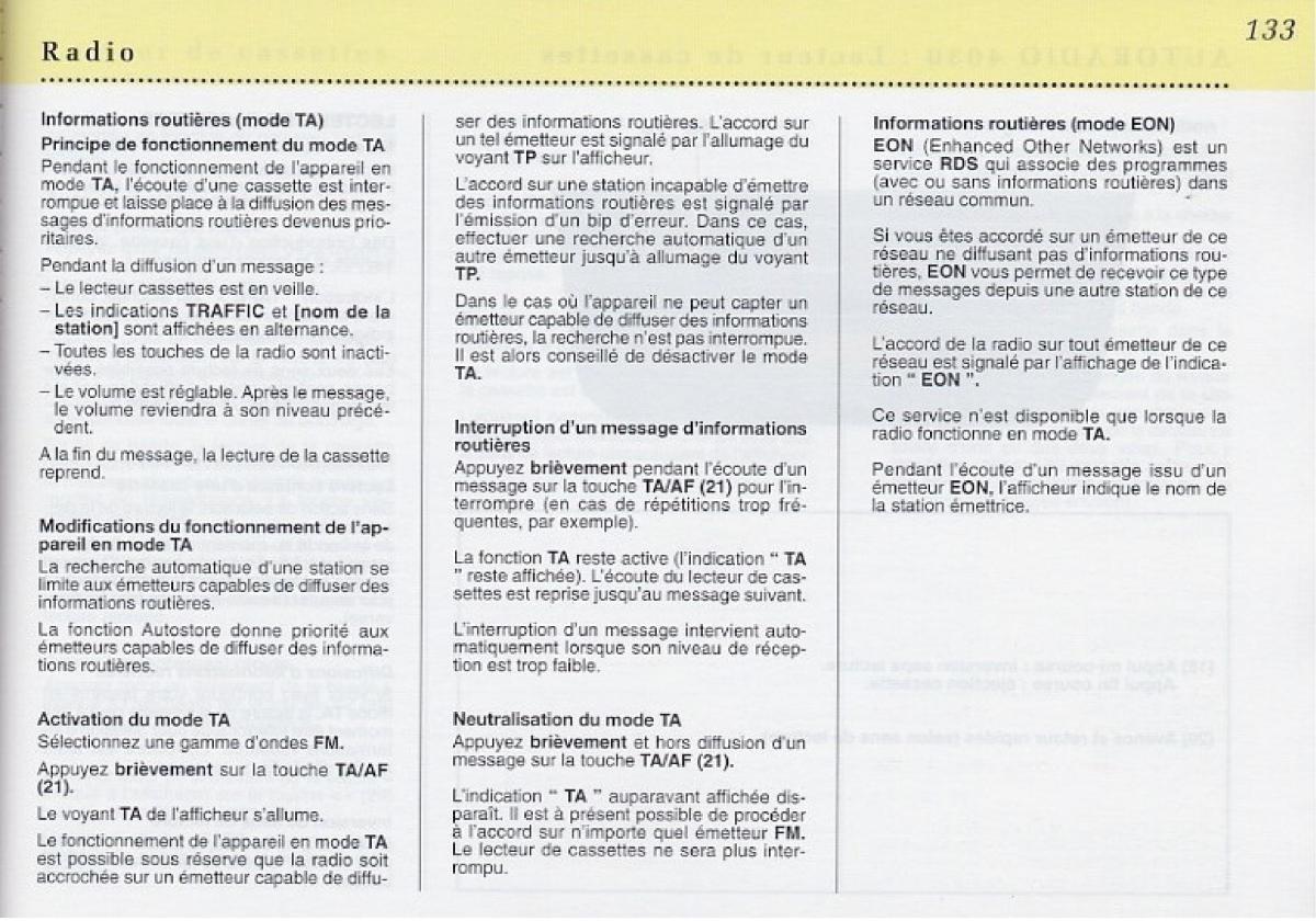 Peugeot 406 Coupe manuel du proprietaire / page 134