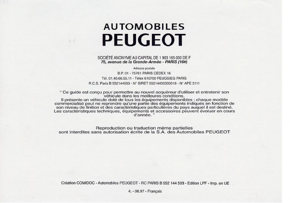 Peugeot 406 Coupe manuel du proprietaire / page 169