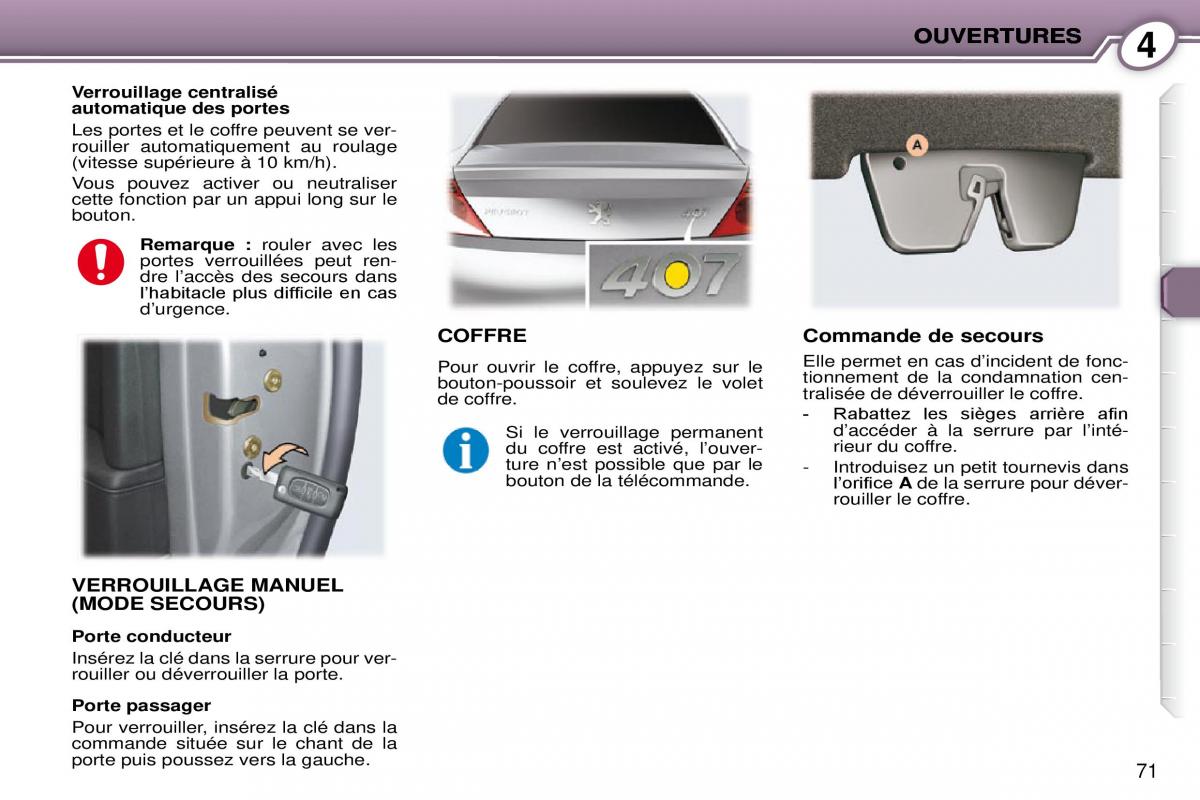 Peugeot 407 Coupe manuel du proprietaire / page 81