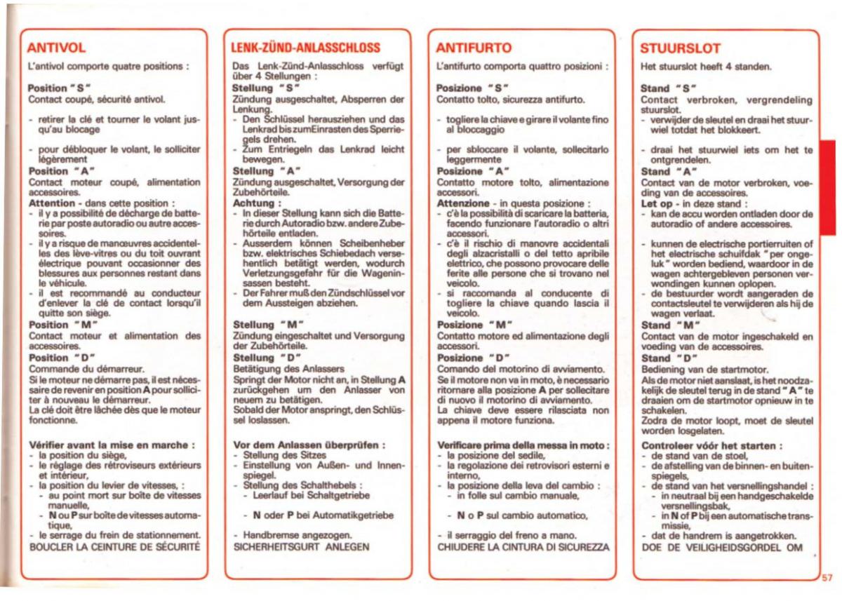 Peugeot 505 manuel du proprietaire / page 57