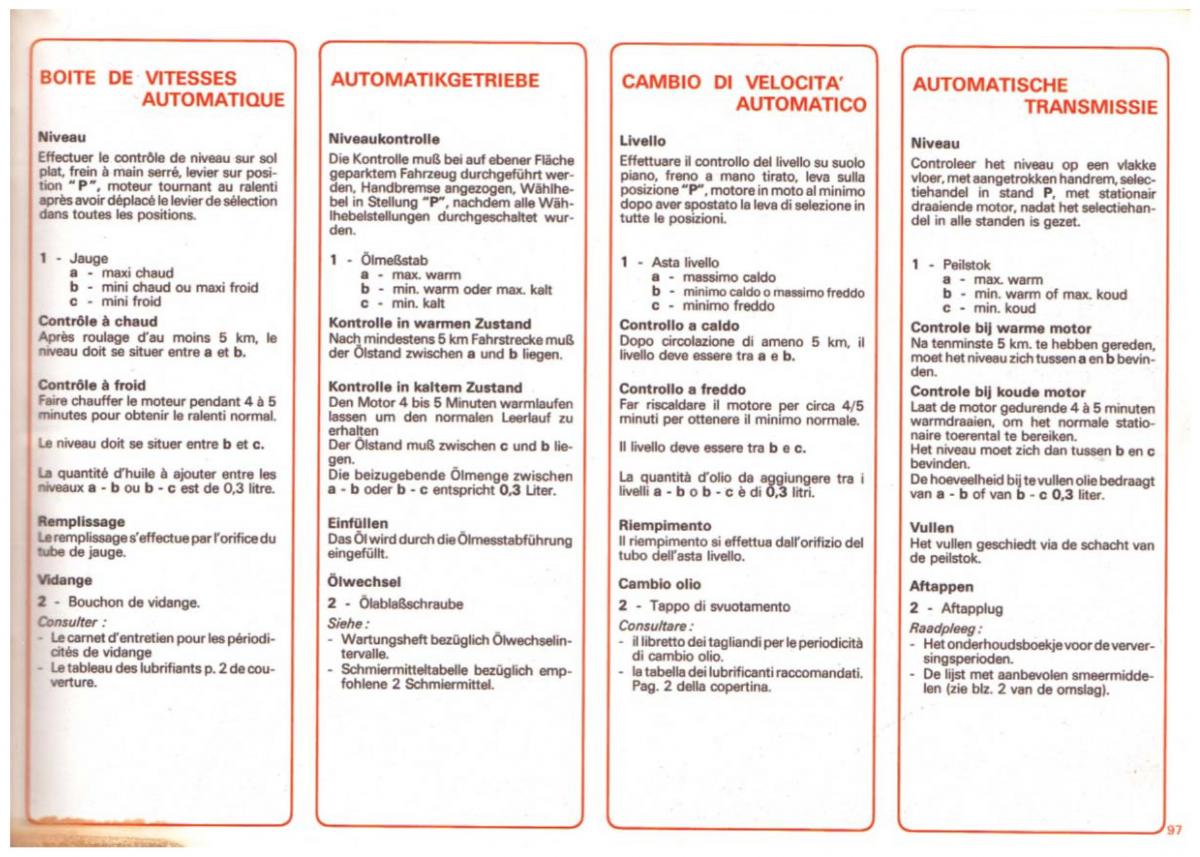 Peugeot 505 manuel du proprietaire / page 97