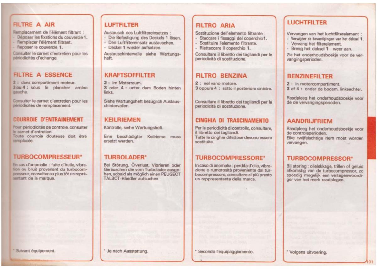 Peugeot 505 manuel du proprietaire / page 101