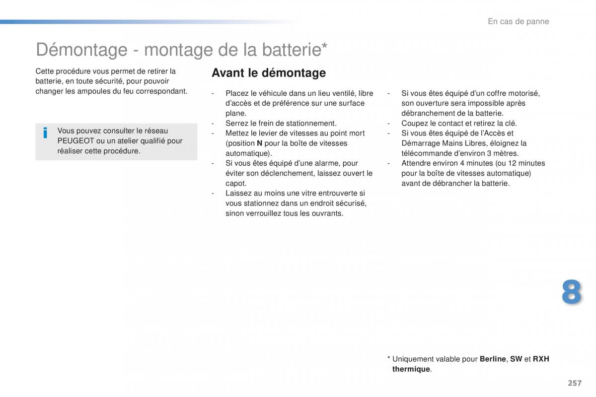 Peugeot 508 FL manuel du proprietaire / page 259