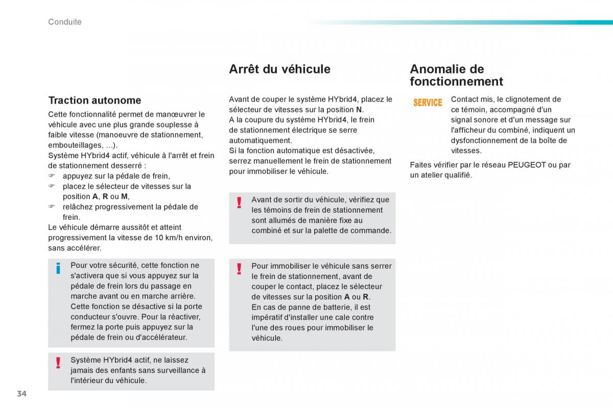 Peugeot 508 RXH Hybrid manuel du proprietaire / page 36