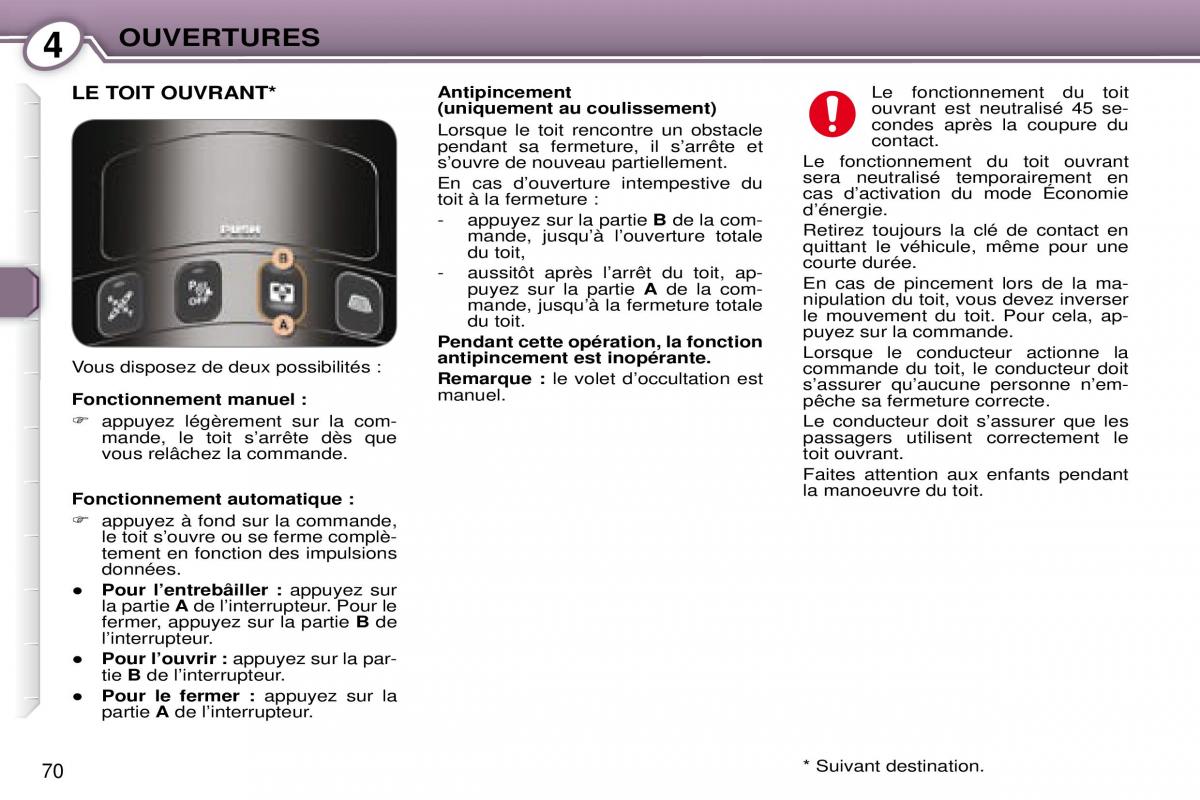 Peugeot 607 manuel du proprietaire / page 70