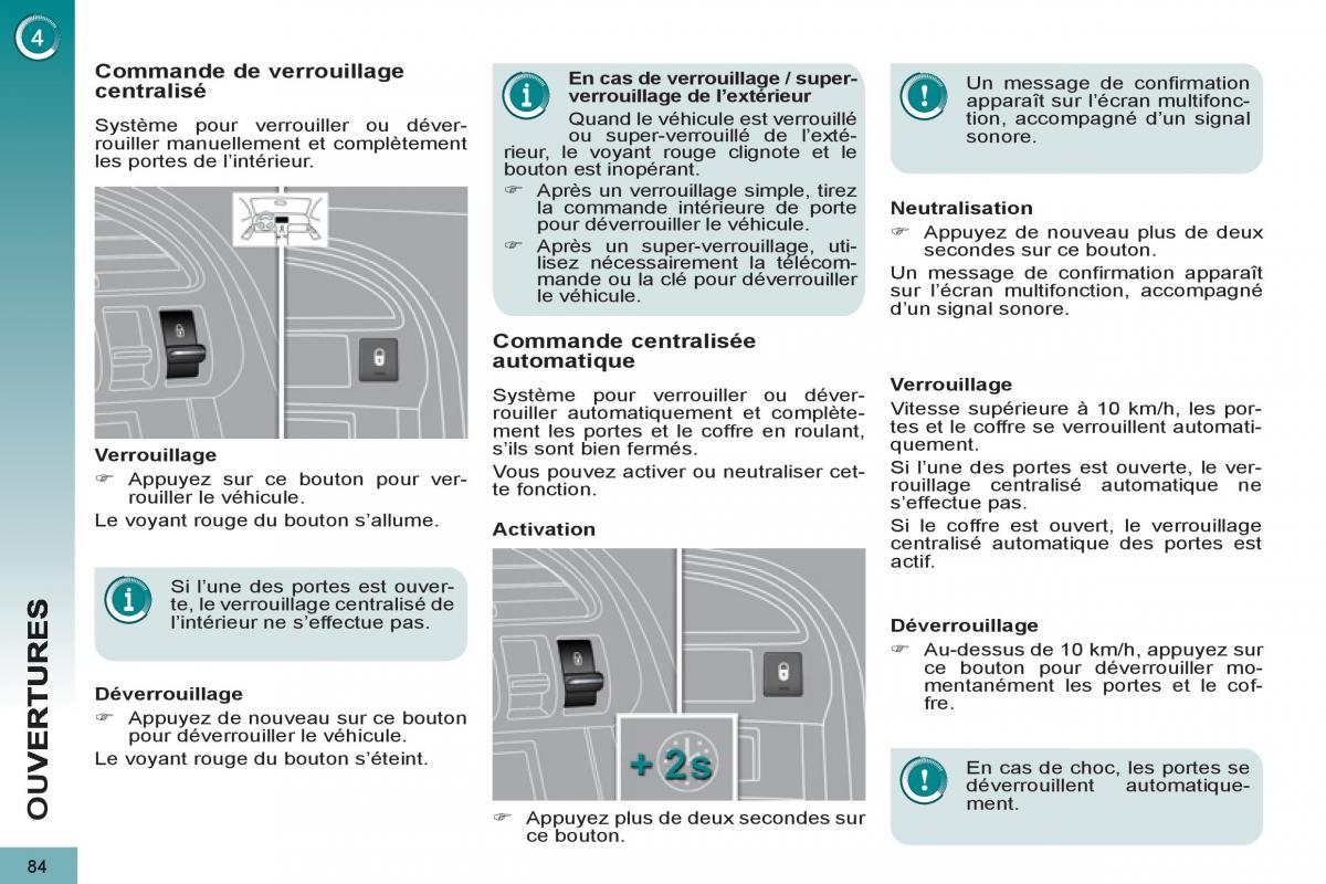 Peugeot 3008 manuel du proprietaire / page 86