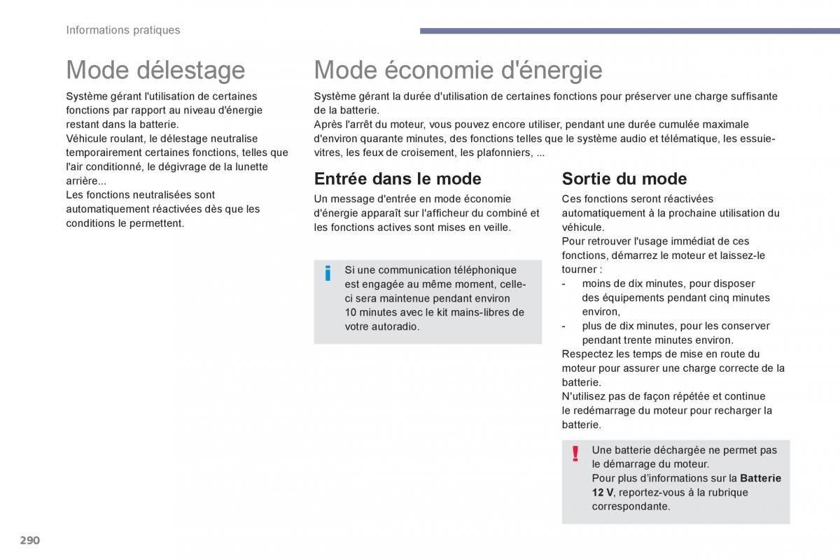 Peugeot 3008 FL2 manuel du proprietaire / page 292