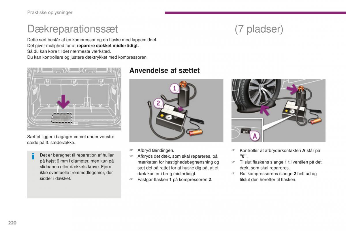 Peugeot 5008 II 2 Bilens instruktionsbog / page 222