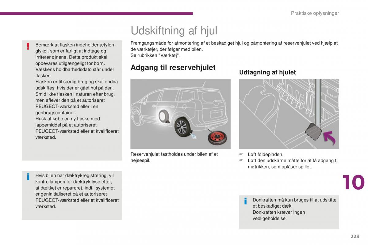 Peugeot 5008 II 2 Bilens instruktionsbog / page 225