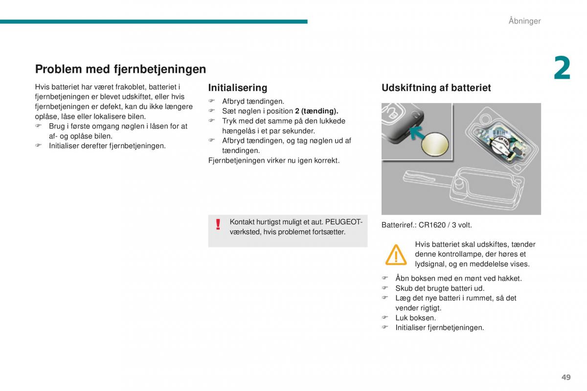 Peugeot 5008 II 2 Bilens instruktionsbog / page 51