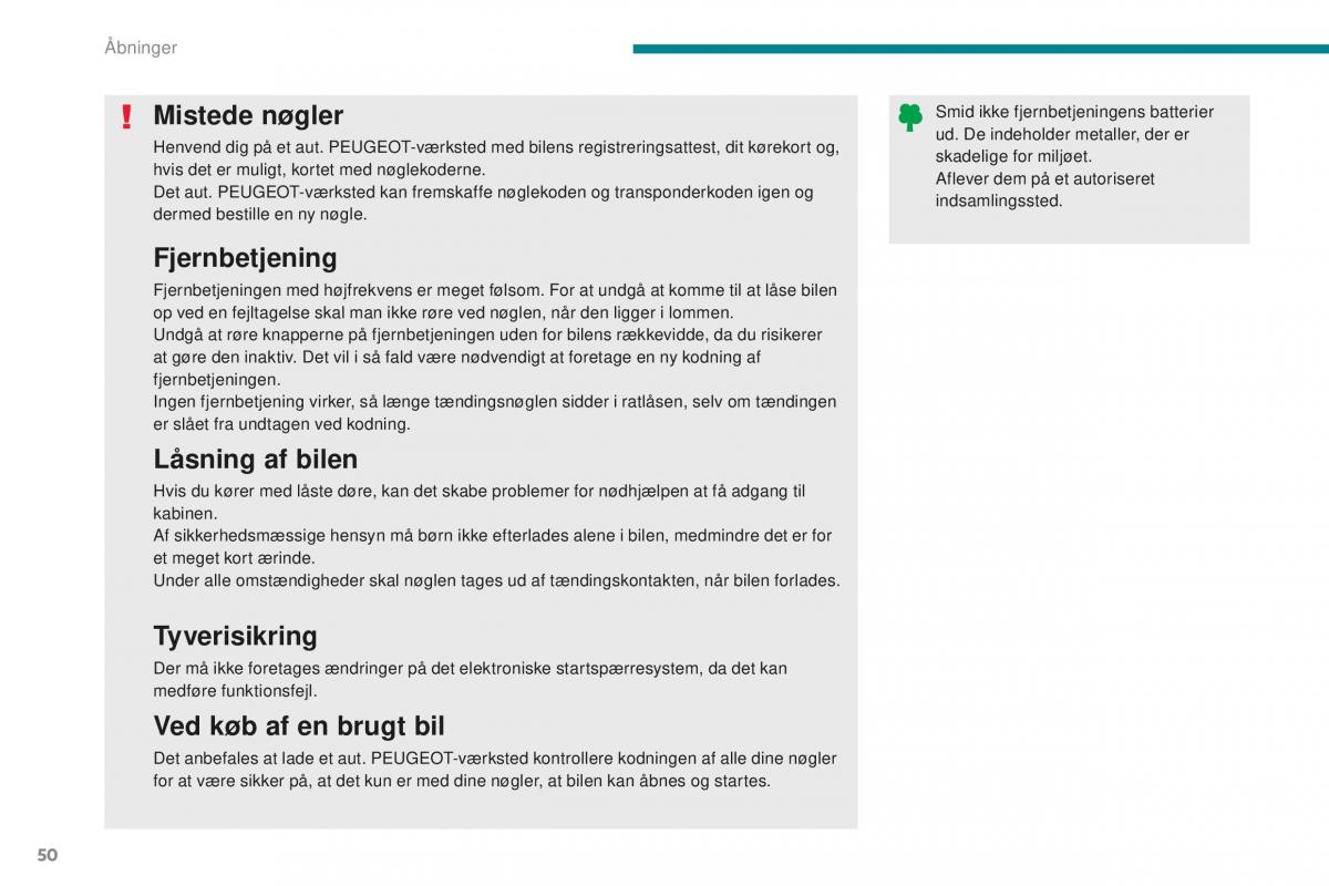 Peugeot 5008 II 2 Bilens instruktionsbog / page 52