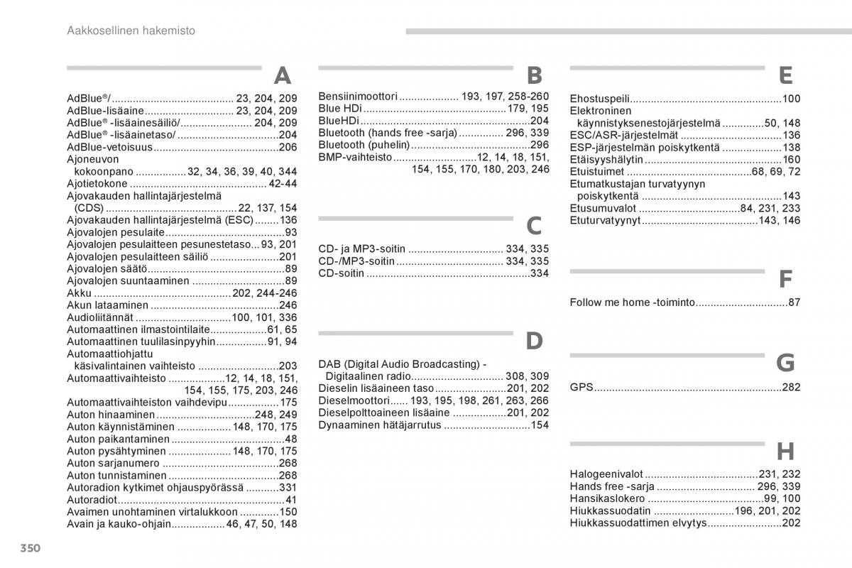 Peugeot 5008 II 2 omistajan kasikirja / page 352