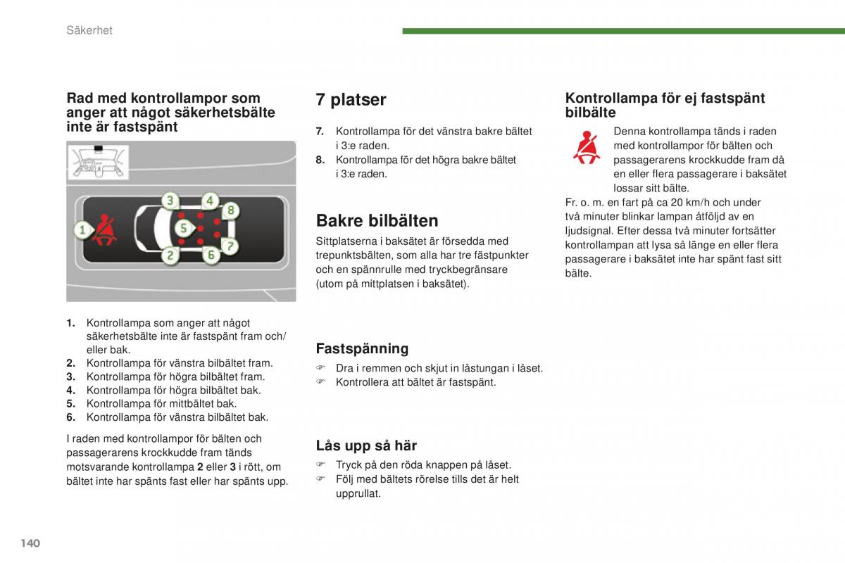 Peugeot 5008 II 2 instruktionsbok / page 142