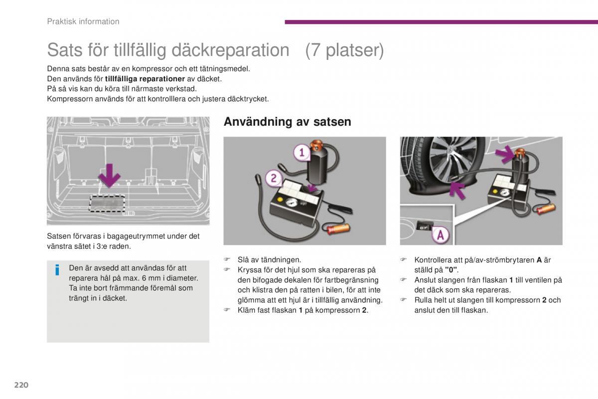 Peugeot 5008 II 2 instruktionsbok / page 222