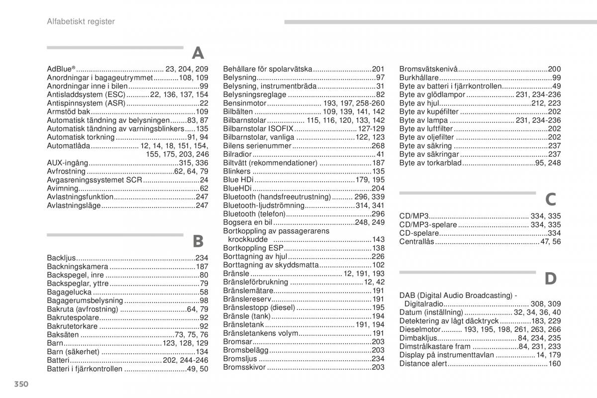 Peugeot 5008 II 2 instruktionsbok / page 352