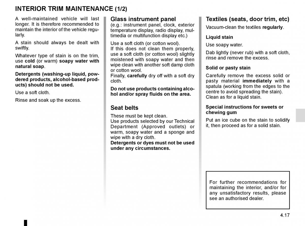 Renault Koleos II 2 owners manual / page 261