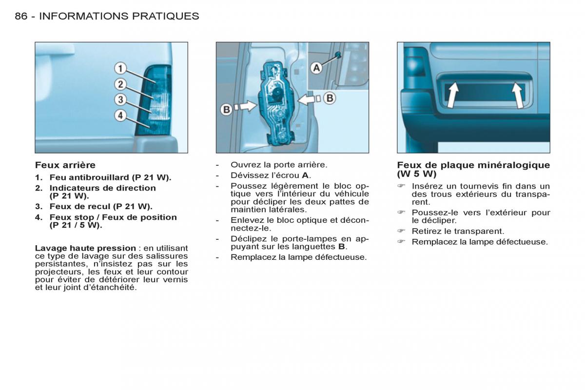 Peugeot Partner I 1 FL manuel du proprietaire / page 88