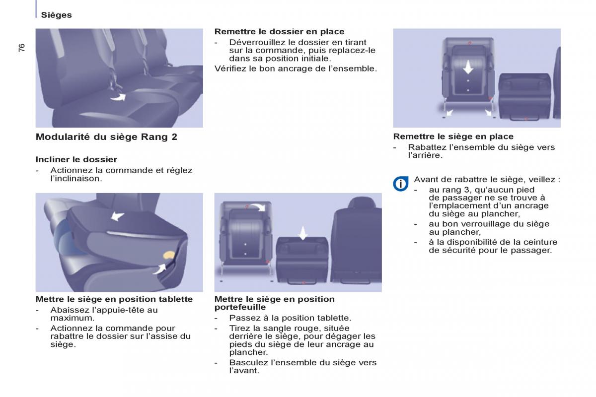 Peugeot Partner Tepee manuel du proprietaire / page 78