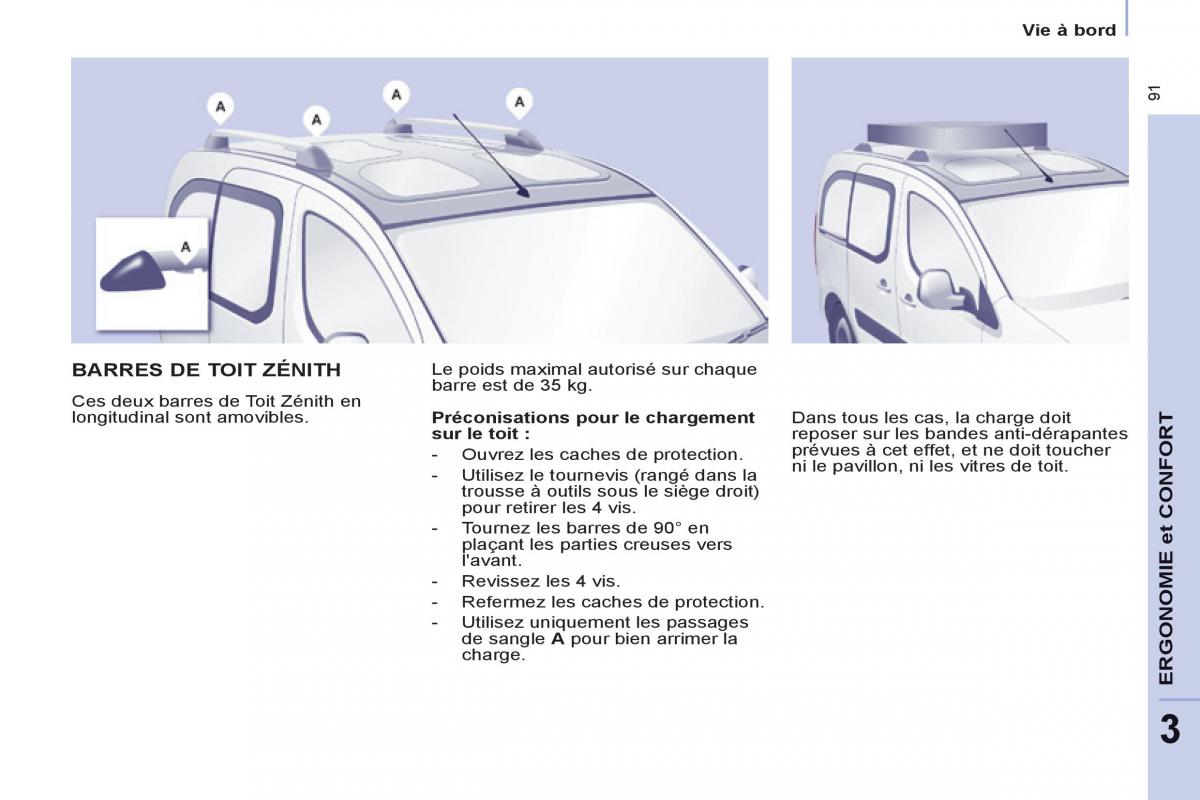 Peugeot Partner Tepee manuel du proprietaire / page 93