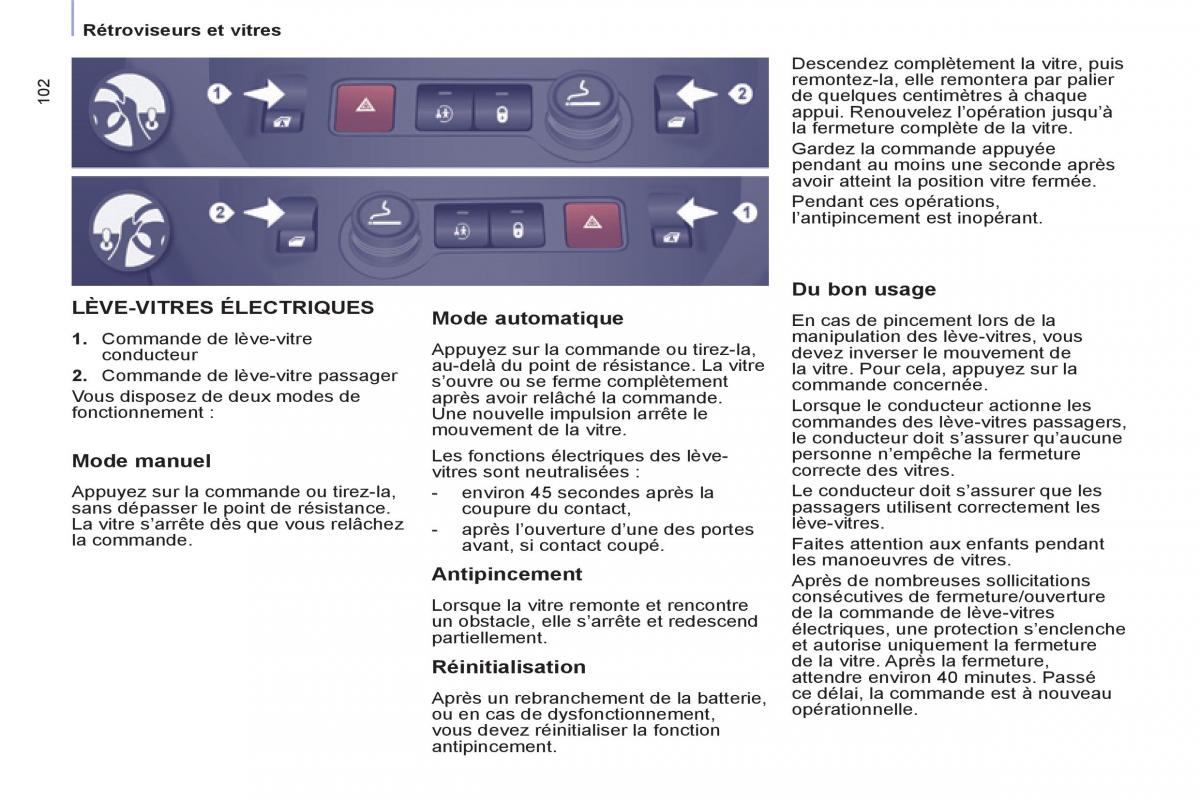 Peugeot Partner Tepee manuel du proprietaire / page 104