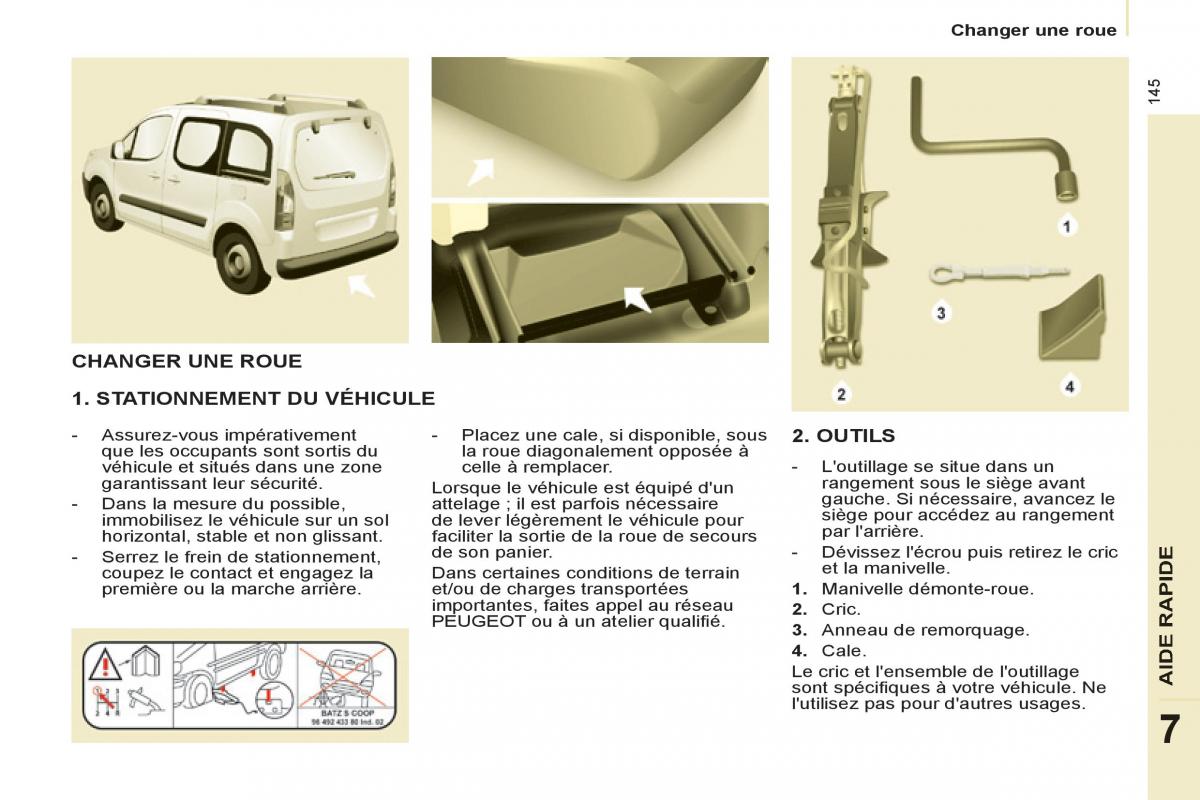 Peugeot Partner Tepee manuel du proprietaire / page 147