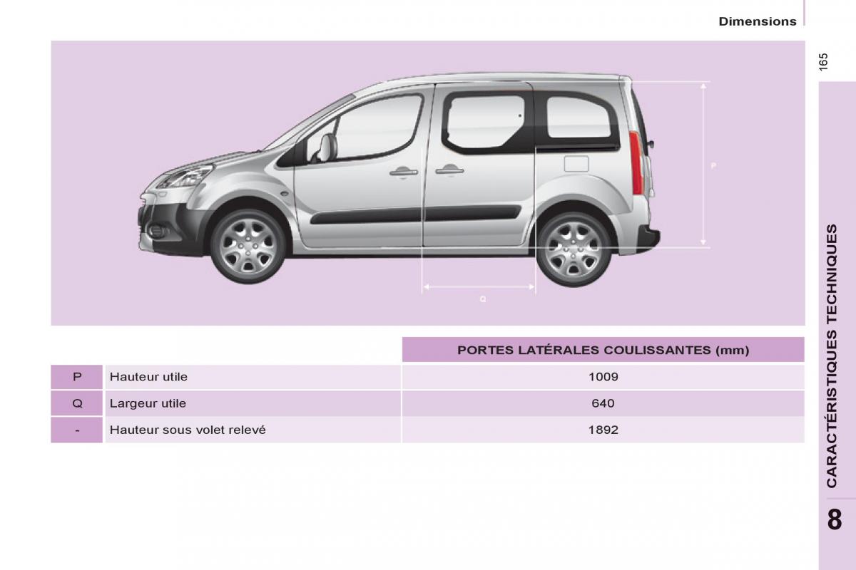 Peugeot Partner Tepee manuel du proprietaire / page 167