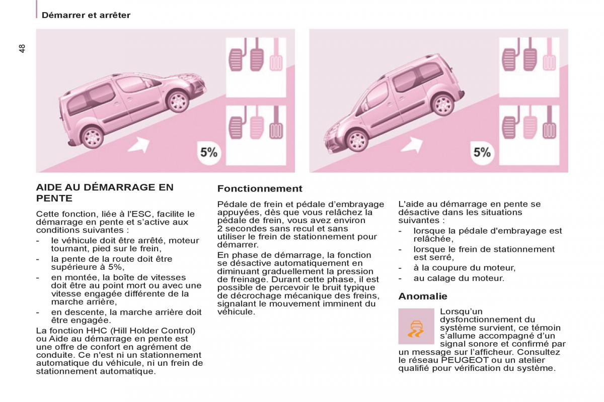 Peugeot Partner Tepee manuel du proprietaire / page 50