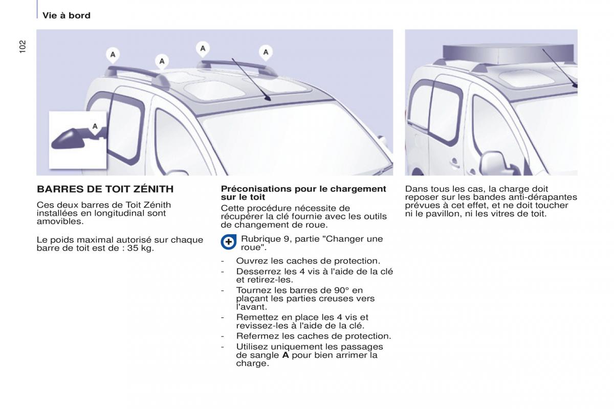 Peugeot Partner Tepee FL manuel du proprietaire / page 104