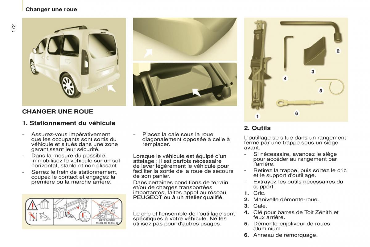 Peugeot Partner Tepee FL manuel du proprietaire / page 174