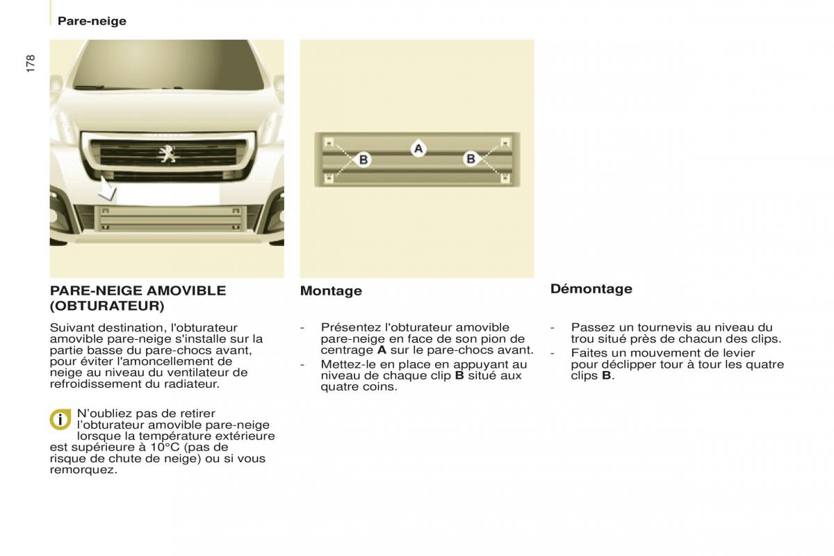 Peugeot Partner Tepee FL manuel du proprietaire / page 180