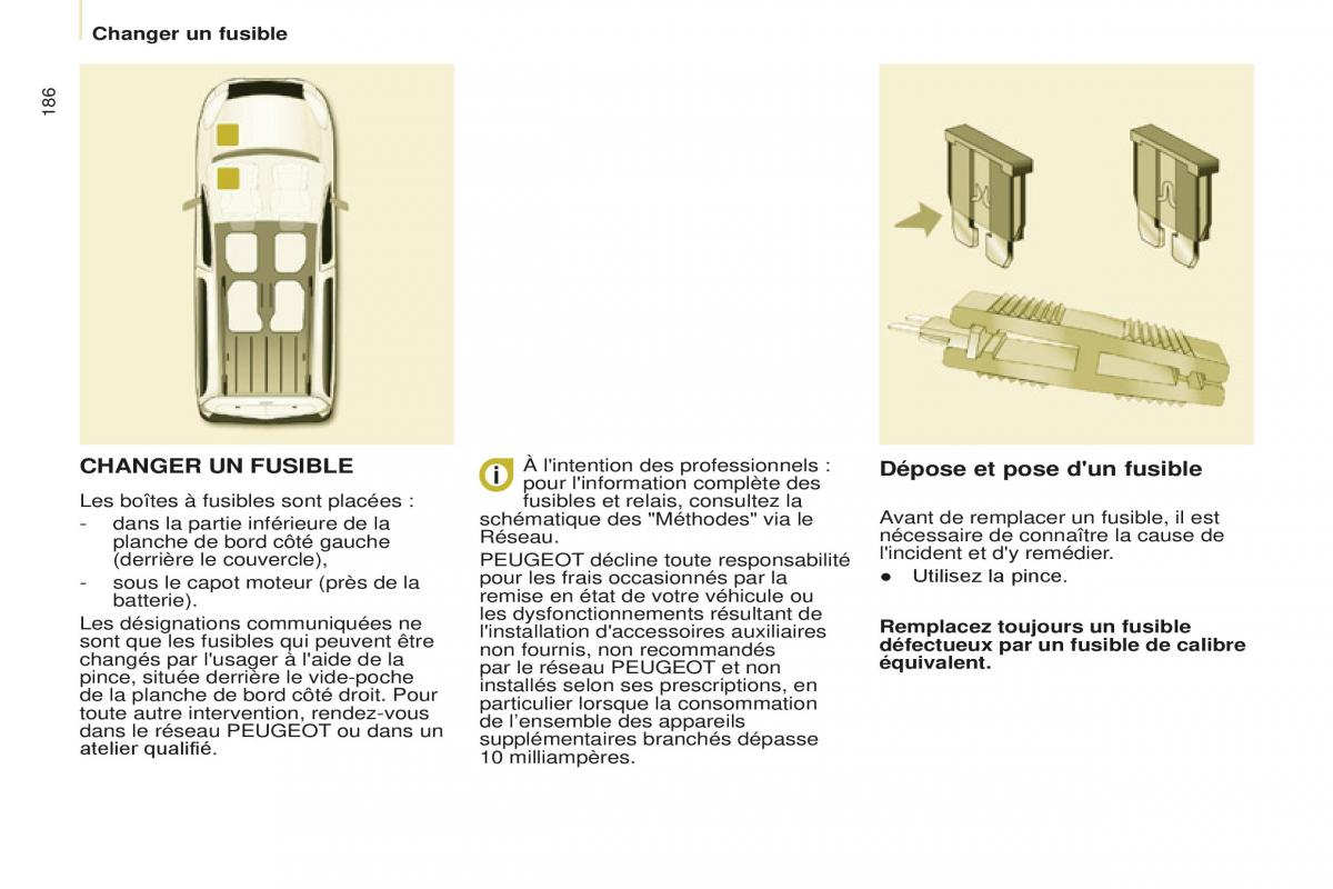 Peugeot Partner Tepee FL manuel du proprietaire / page 188