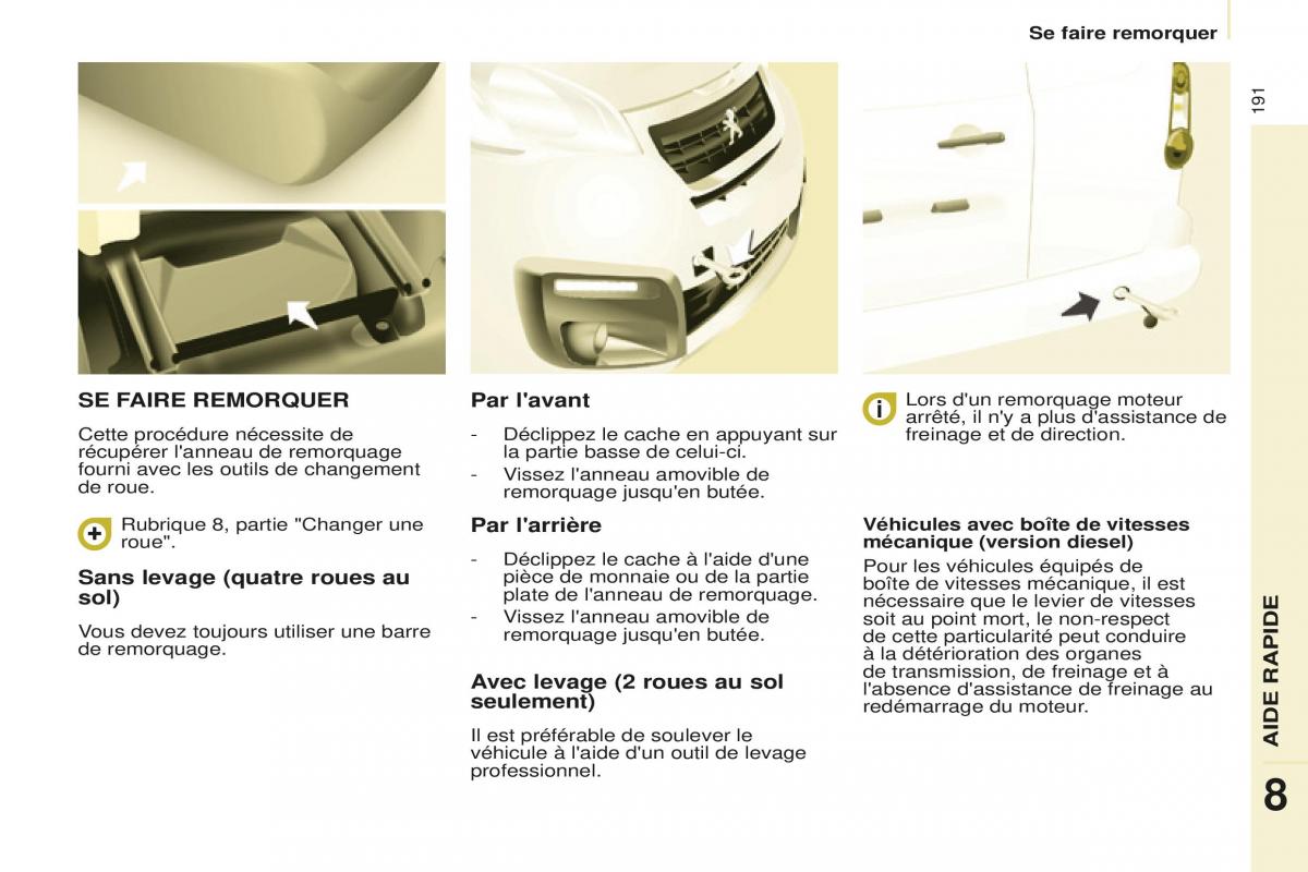 Peugeot Partner Tepee FL manuel du proprietaire / page 193