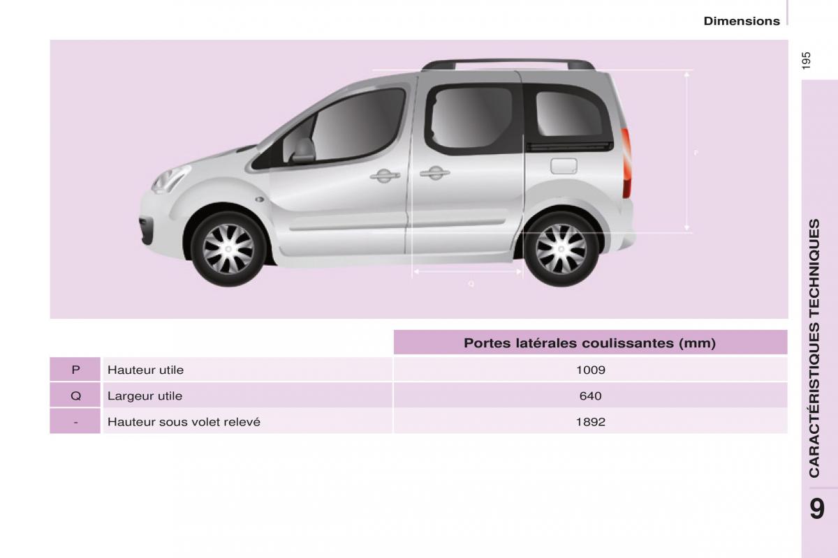 Peugeot Partner Tepee FL manuel du proprietaire / page 197