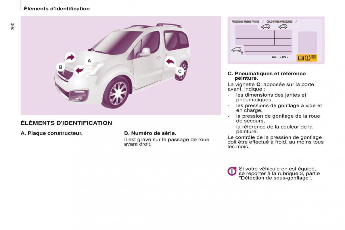 Peugeot Partner Tepee FL manuel du proprietaire / page 202