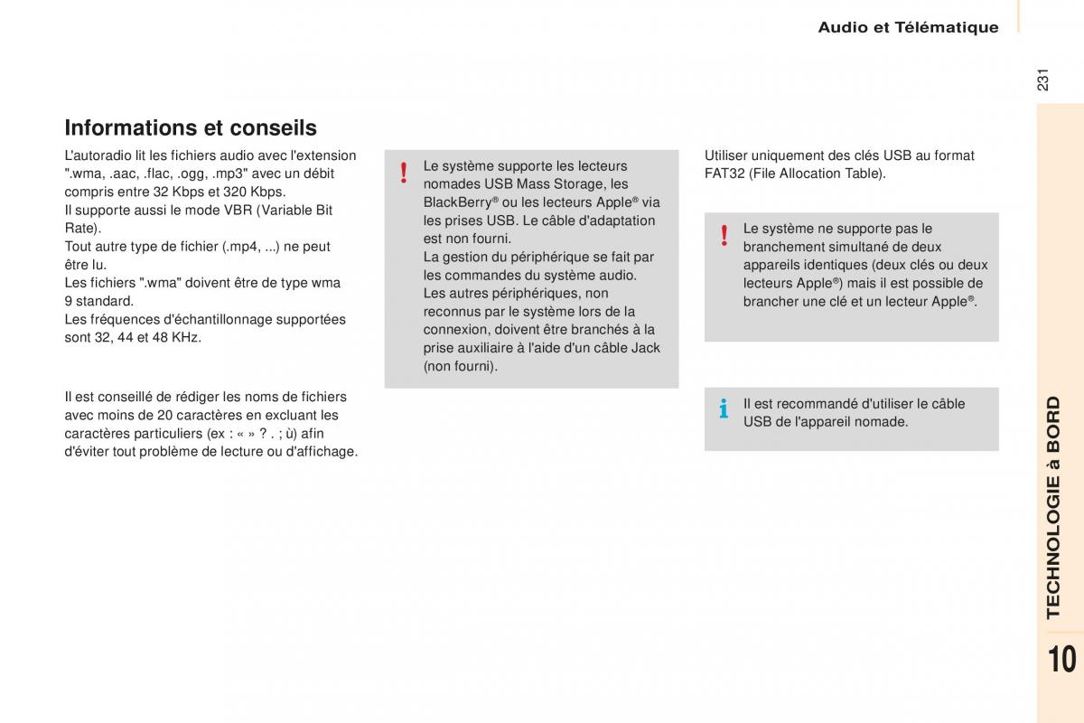 Peugeot Partner Tepee FL manuel du proprietaire / page 233