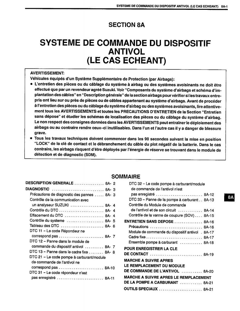 manual  Suzuki Baleno I 1 manuel du proprietaire / page 180