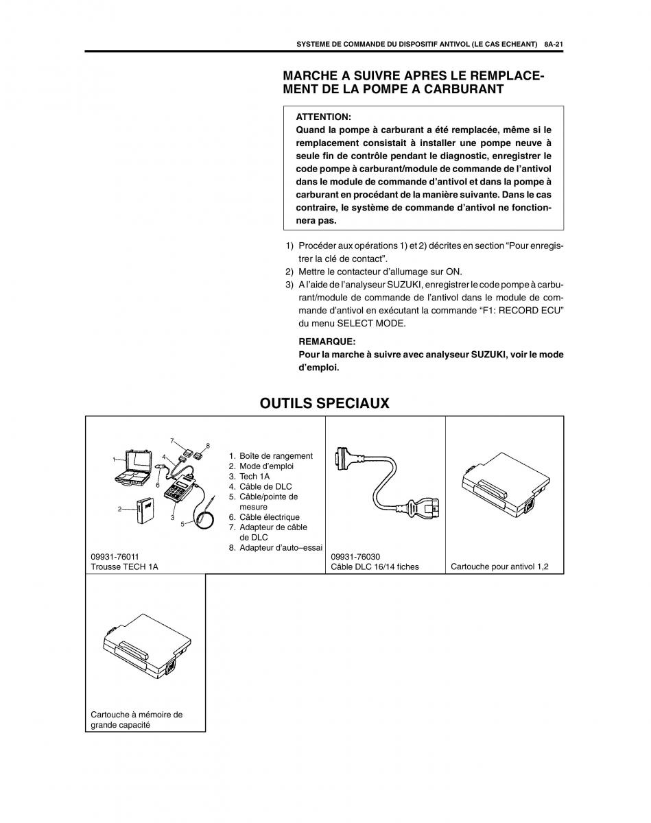 manual  Suzuki Baleno I 1 manuel du proprietaire / page 200