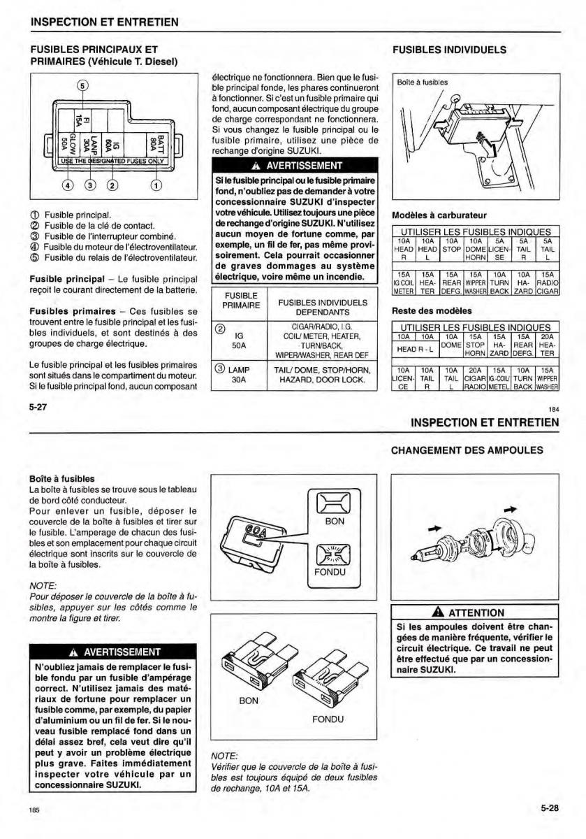 Suzuki Samurai manuel du proprietaire / page 43