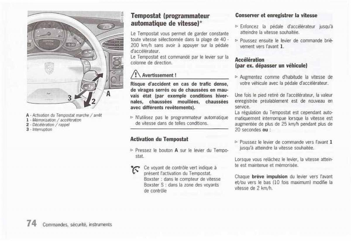 Porsche Boxster 986 FL manuel du proprietaire / page 76