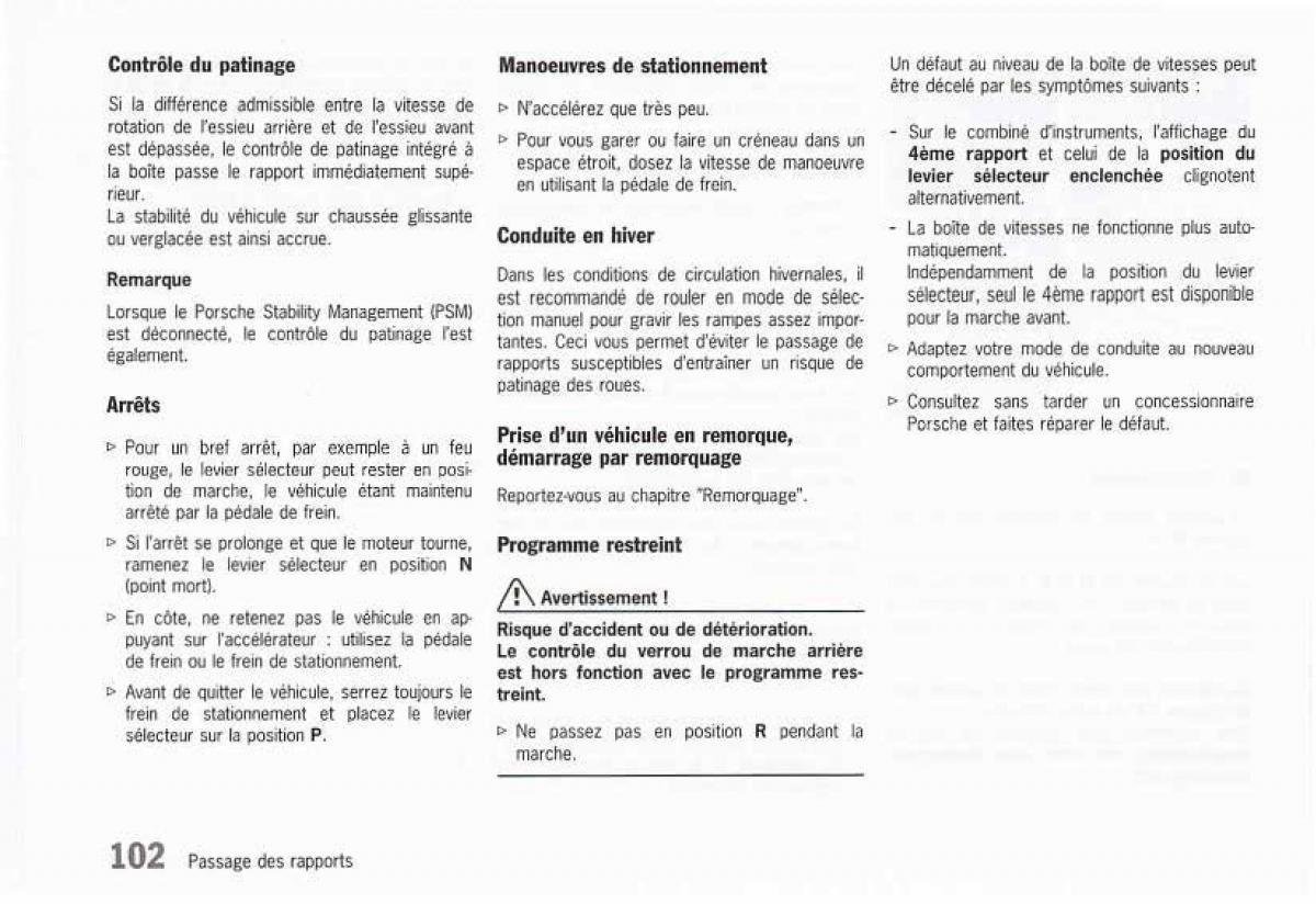 Porsche Boxster 986 FL manuel du proprietaire / page 104