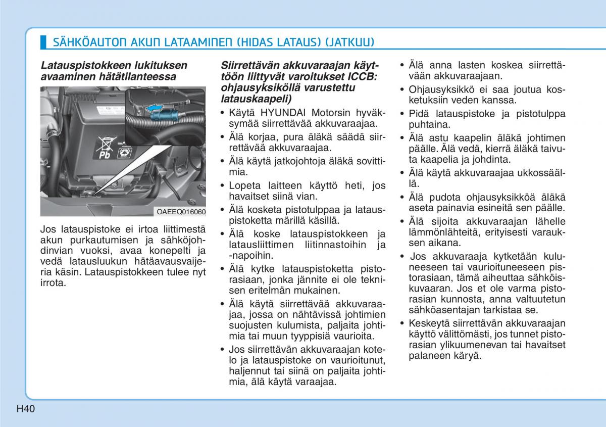 Hyundai Ioniq Electric omistajan kasikirja / page 47